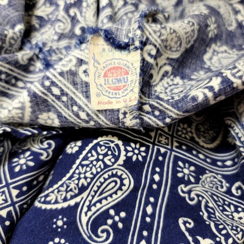 Vintage Bandana Cropped Tie-Front Blouse Short Sleeve L Blue - Picture 7 of 9